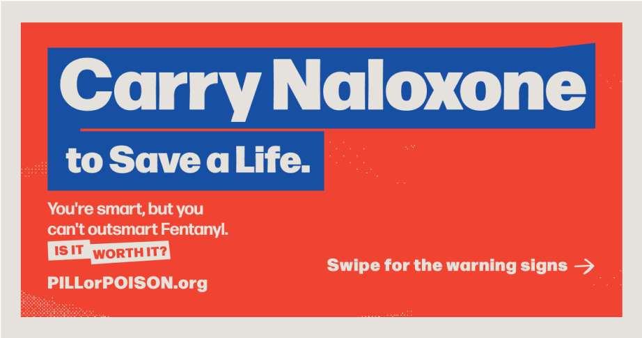 "Carry Naloxone" design in red